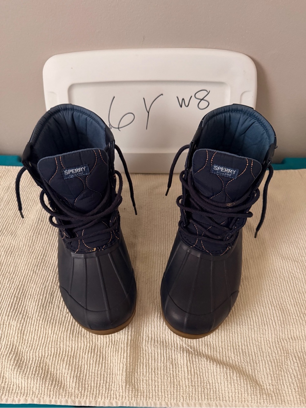 Sperry Navy Lace-Up Kids Duck Boots